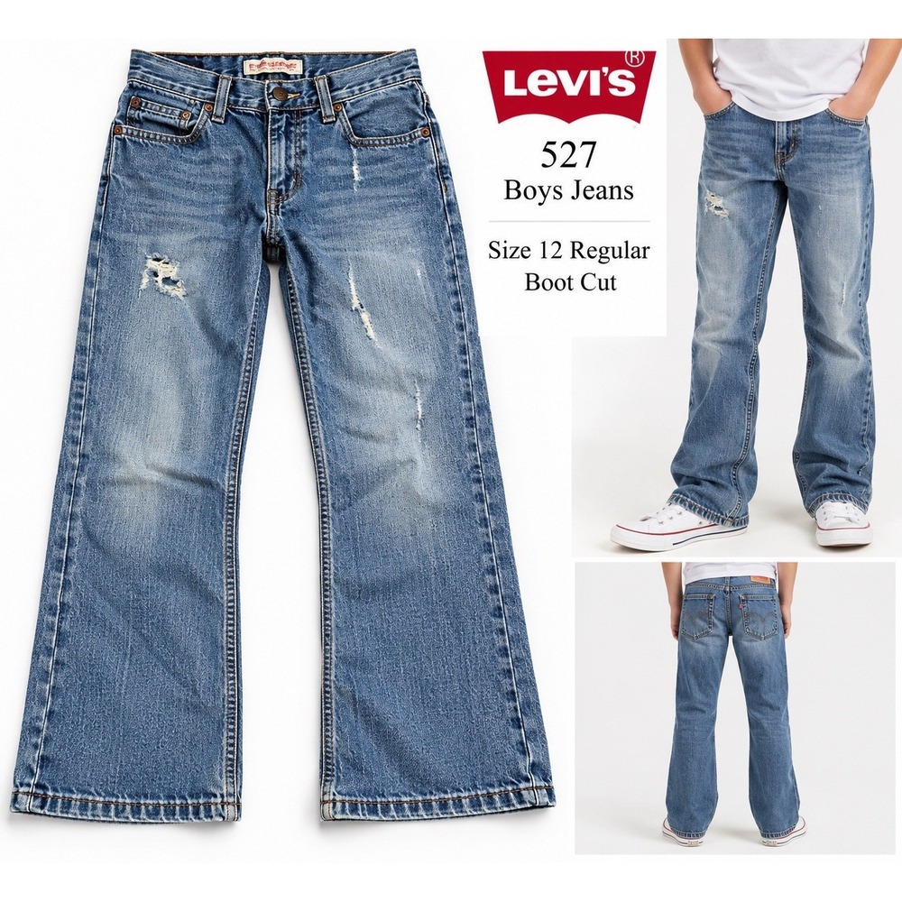 Vintage Y2K Levi’s 527 Boys Jeans 12 Regular Boot Cut Distressed Blue 2000
